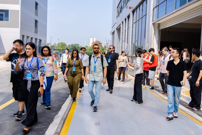 Latin American government delegation arriving at JoeBond yoga apparel factory in Zhejiang