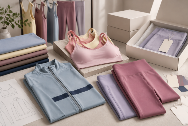 Private label yoga wear products and packaging